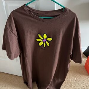 Obey Brown Tee with Yellow Flower